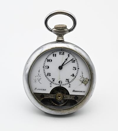Hebdomas, Orologio da tasca «8 giorni» con scappamento ad ancora e remontoir, in metallo