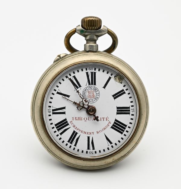 Cronometro Svizzero S.C. - Orologio da tasca con scappamento Roskopf da uomo in metallo  (XX secolo)  - Asta Asta a Tempo - Orologi da Tasca - Casa d'Aste Arcadia