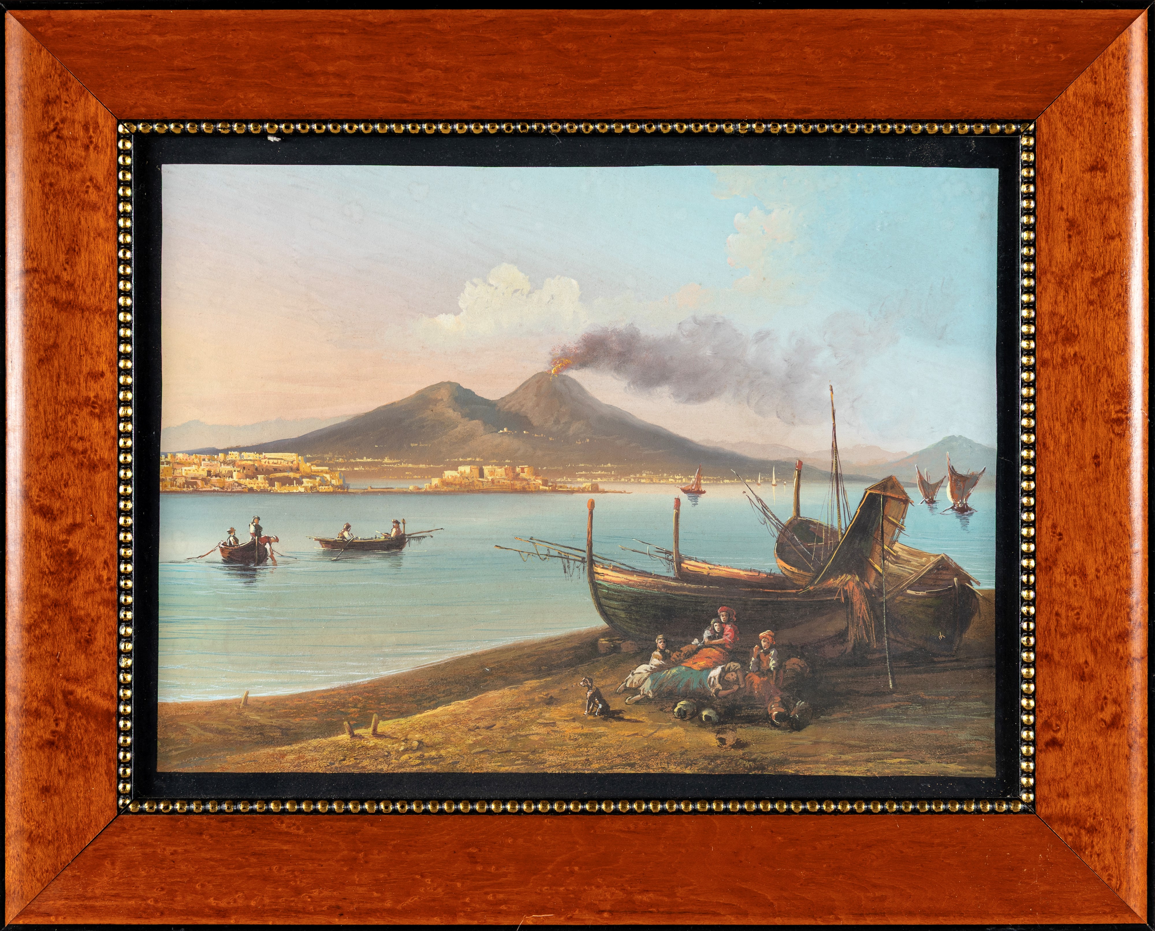 Autore sconosciuto, Napoli, Veduta da Mergellina, gouache su cartoncino