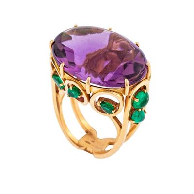 Anello in Oro Rosa con Ametista e Smeraldi