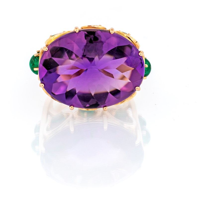 Anello in Oro Rosa con Ametista e Smeraldi
