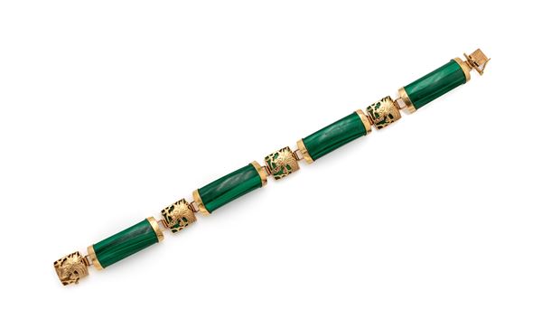 Bracciale in oro e malachite