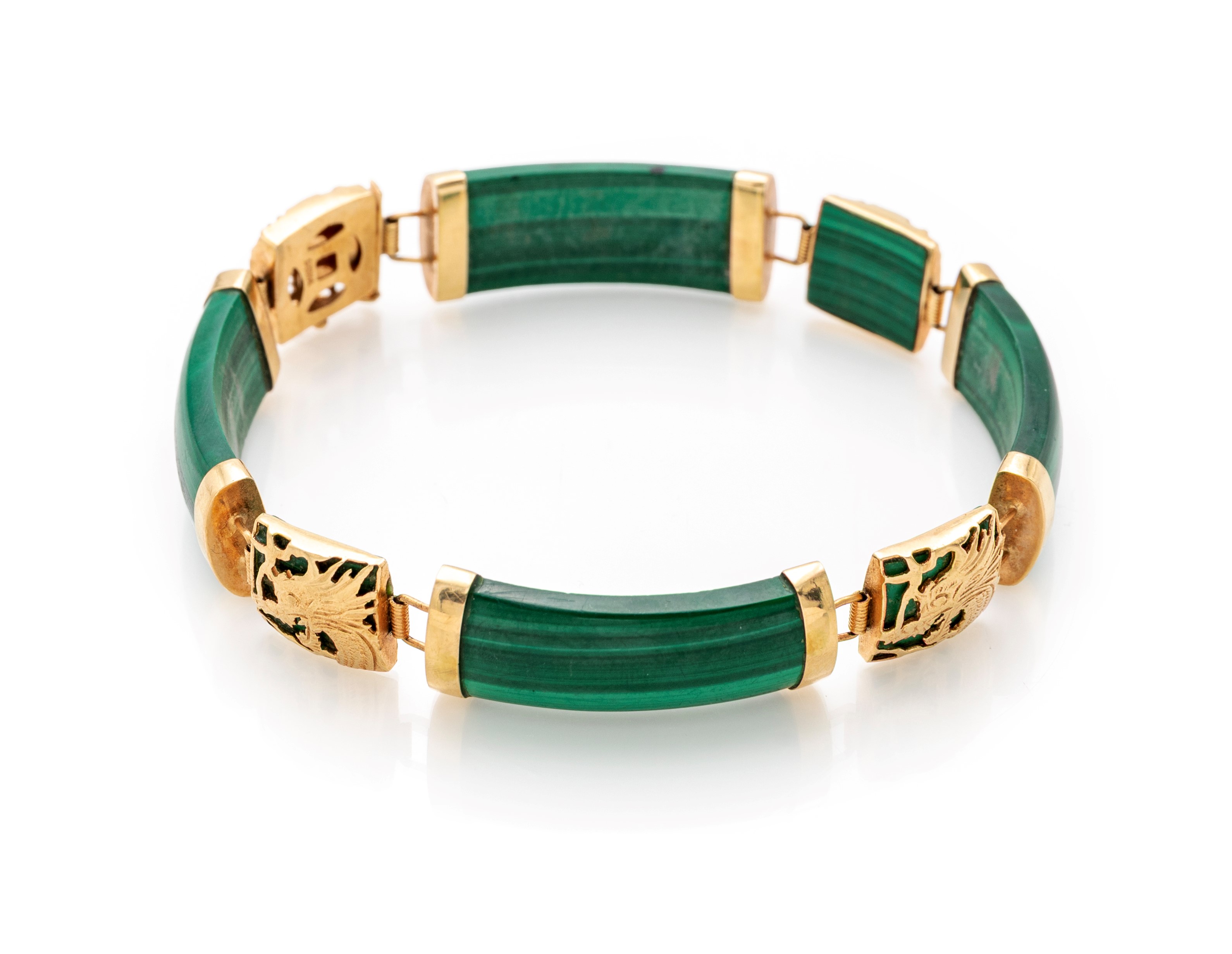 Bracciale in oro giallo 585/000 e malachite