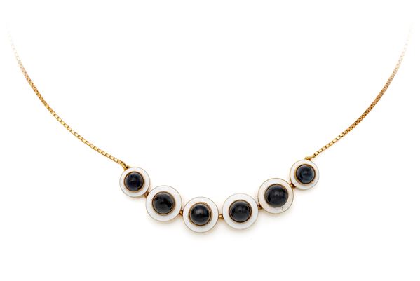 La Cloche Freres, collana in oro, smalti e pietre blu