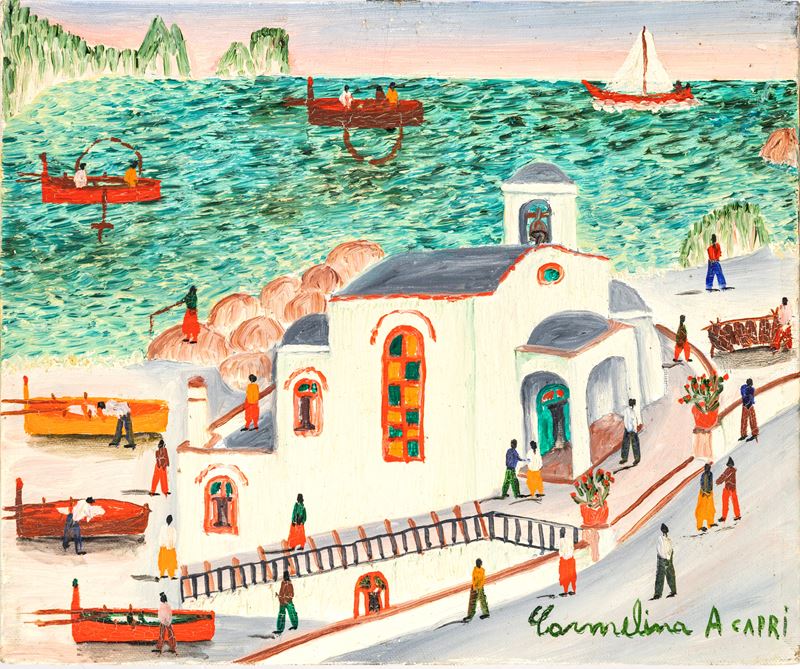Carmelina Alberino Carmelina di Capri - Marina piccola e faraglioni a Capri, olio su tela