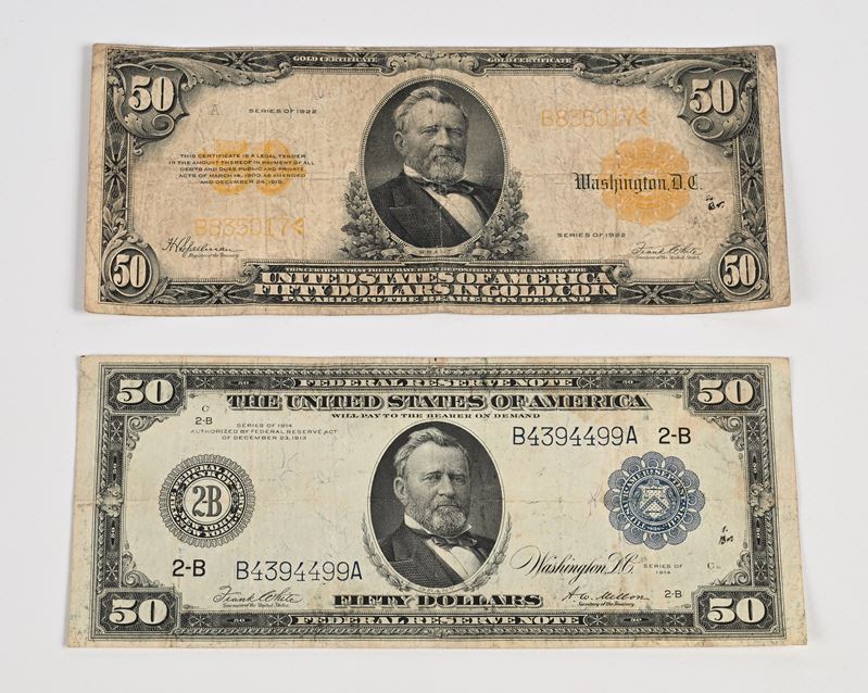 Banconote statunitensi, 50 Dollari 1914 (New York) e 50 Dollari oro 1922