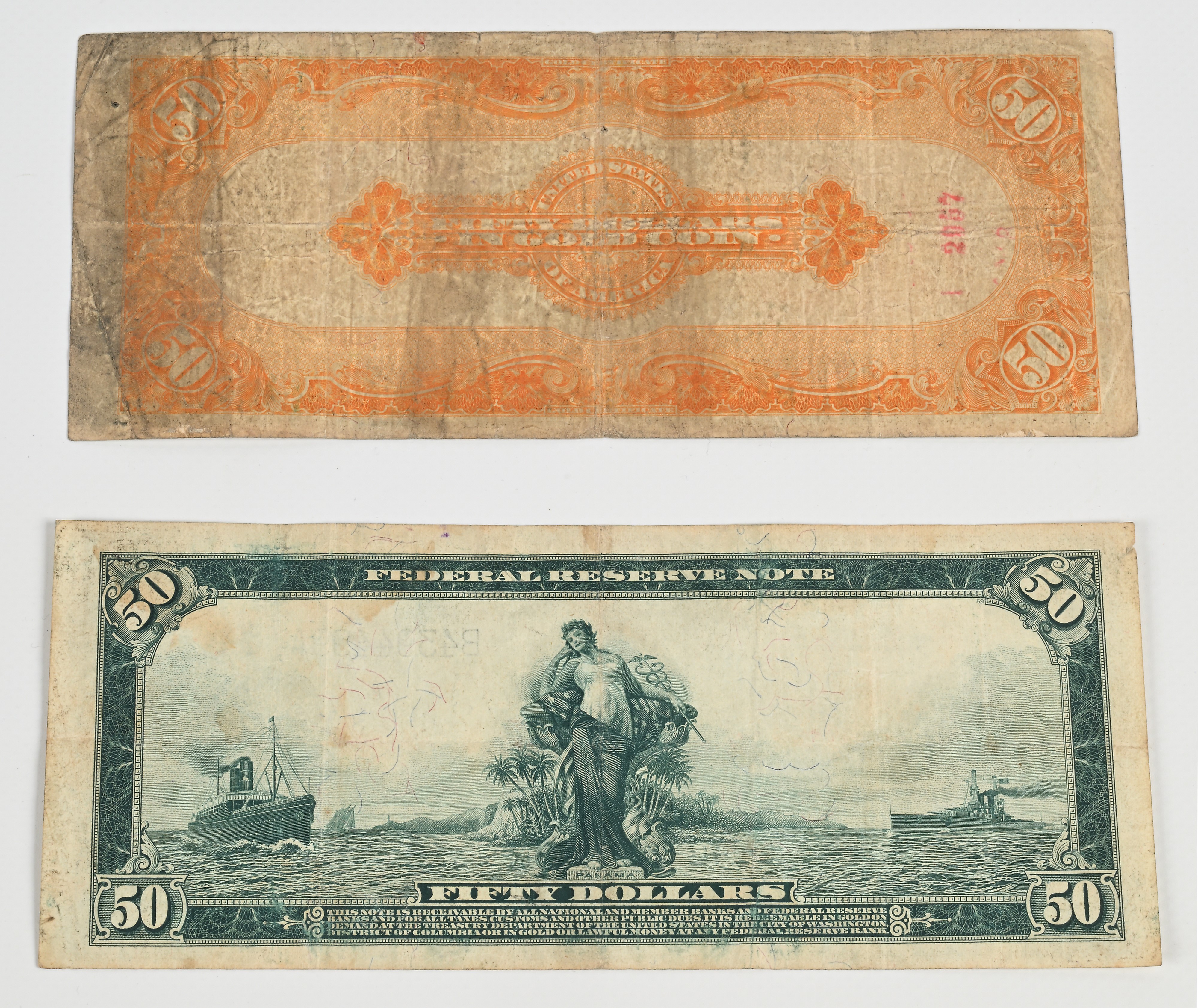 Banconote statunitensi, 50 Dollari 1914 (New York) e 50 Dollari oro 1922