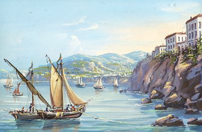 Autore sconosciuto, Veduta di Sorrento, gouache su cartoncino