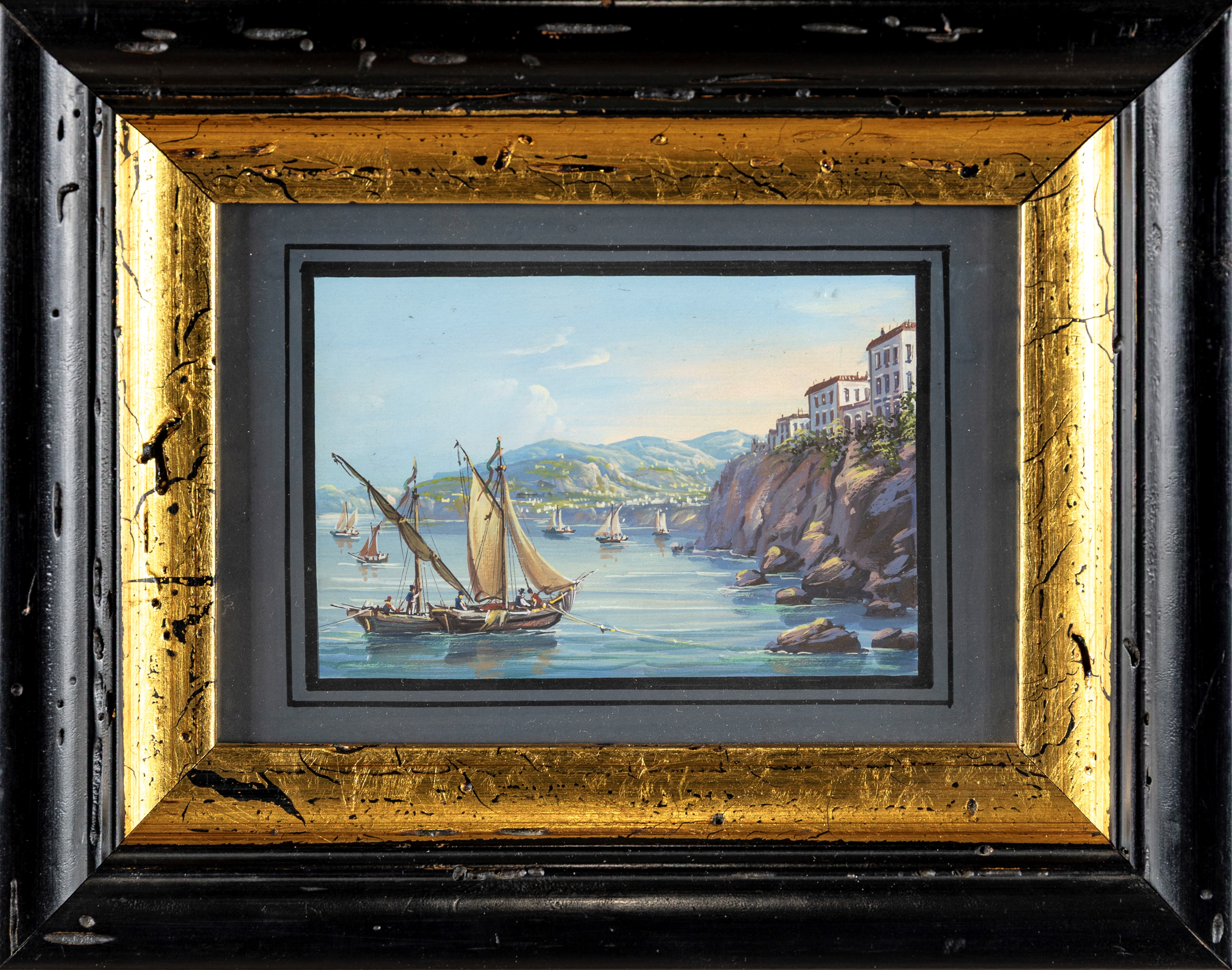 Autore sconosciuto, Veduta di Sorrento, gouache su cartoncino