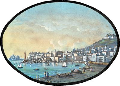 Autore non identificato, Veduta del porto di Napoli, gouache su cartoncino
