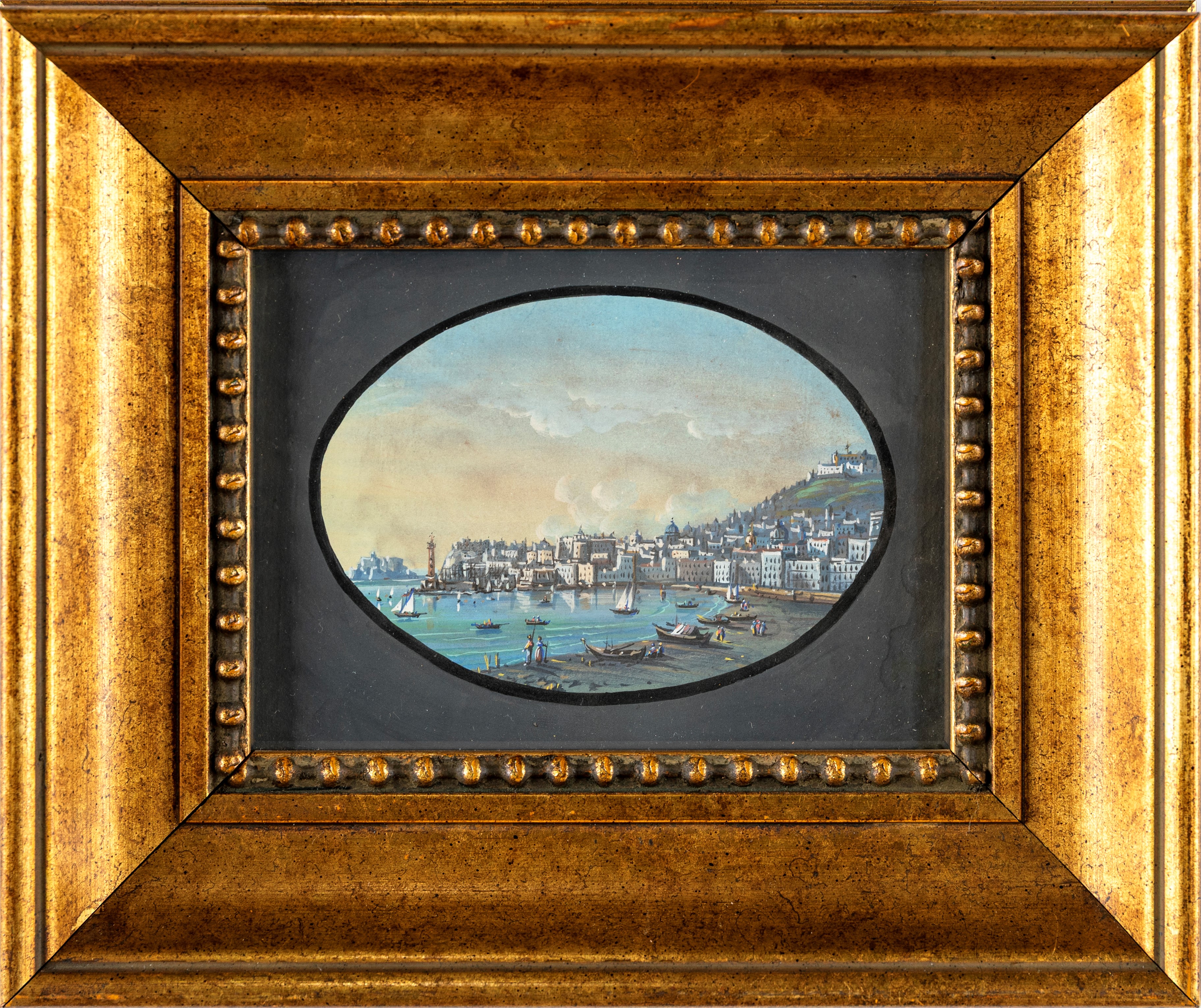 Autore non identificato, Veduta del porto di Napoli, gouache su cartoncino