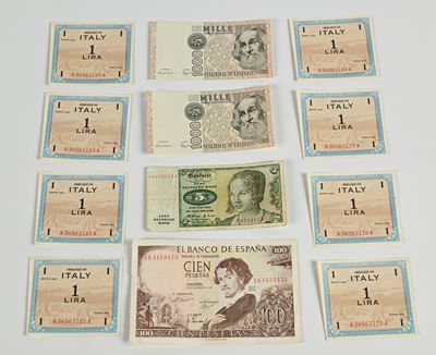Collezione di banconote e monete del XX secolo (Italia, Spagna e Germania)