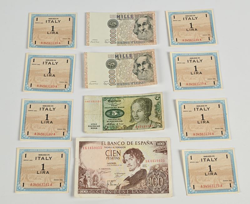 Collezione di banconote e monete del XX secolo (Italia, Spagna e Germania)