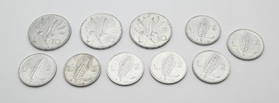 Repubblica Italiana, serie di monete in 2 Lire (1946, 1948, 1950) e 10 Lire (1948, 1950)
