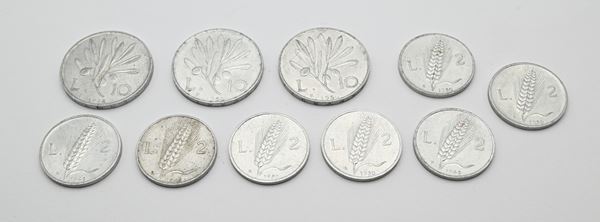 2 Lire 1946; 2 Lire 1948 (2), 1950 (4); 10 Lire 1948, 1950 (2) Repubblica Italiana