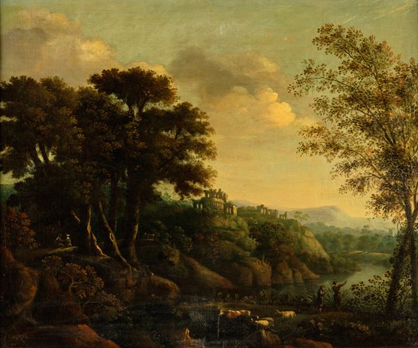 Paesaggio Fluviale con Viandanti