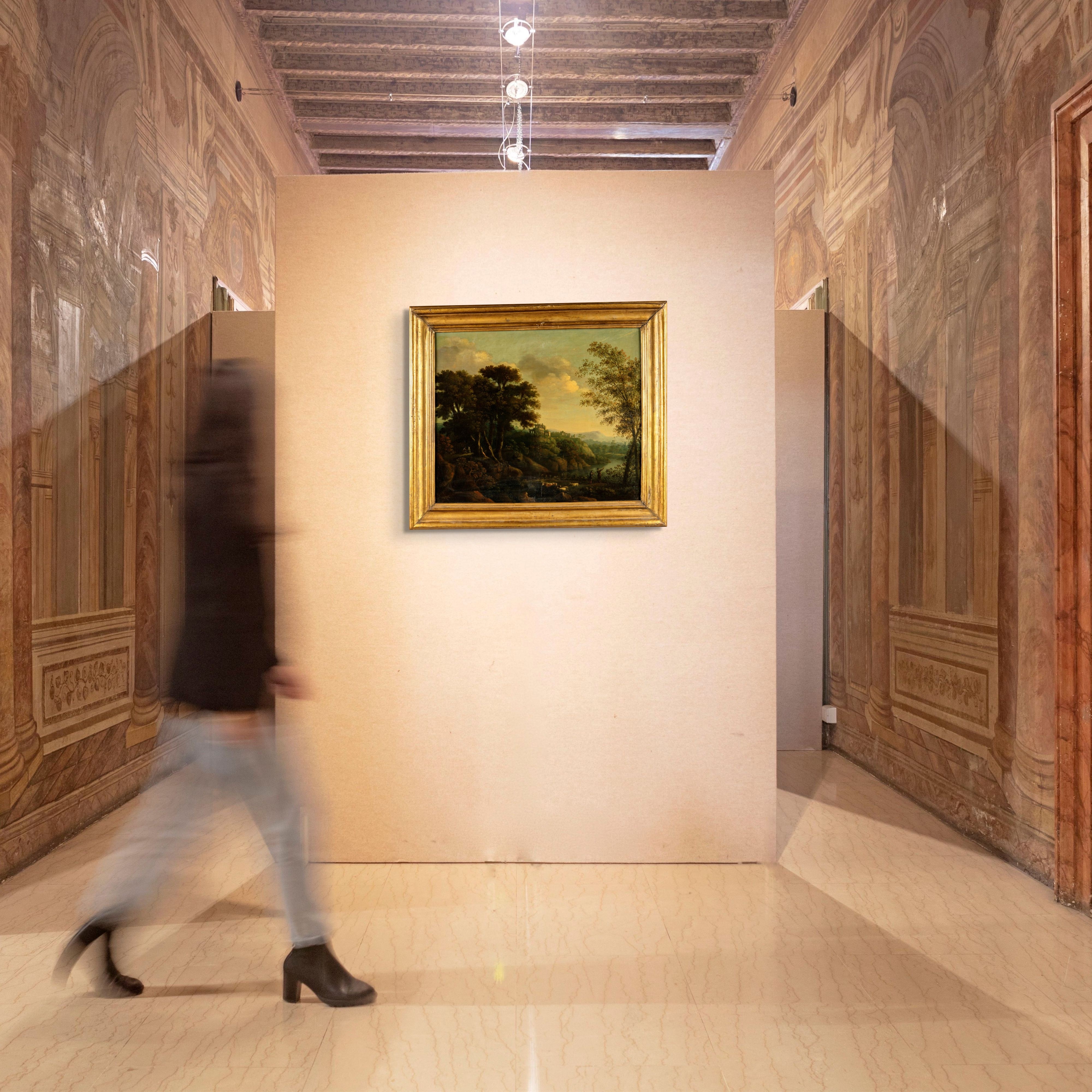 Pittore del XVIII Secolo - Paesaggio fluviale con viandanti