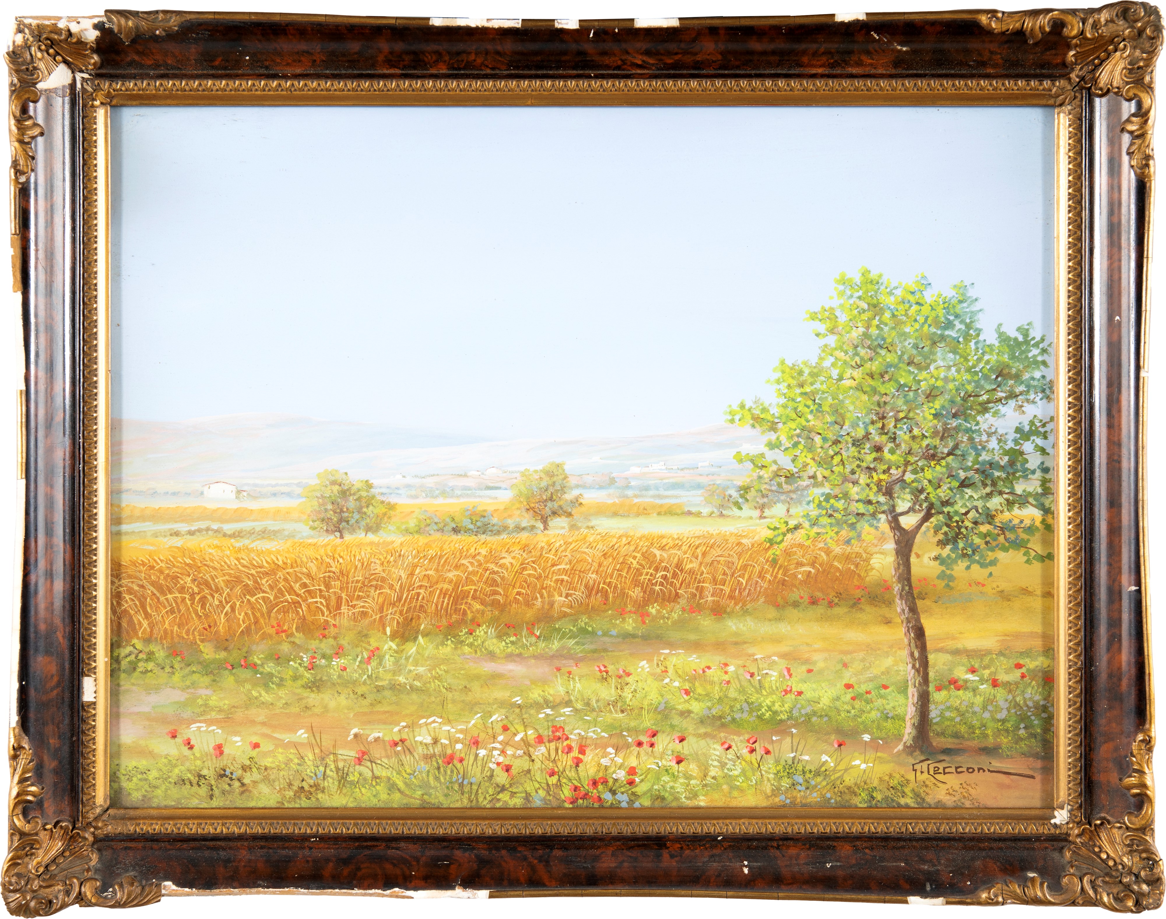 Giuseppe Cecconi - Campagna a primavera, tecnica mista su cartoncino