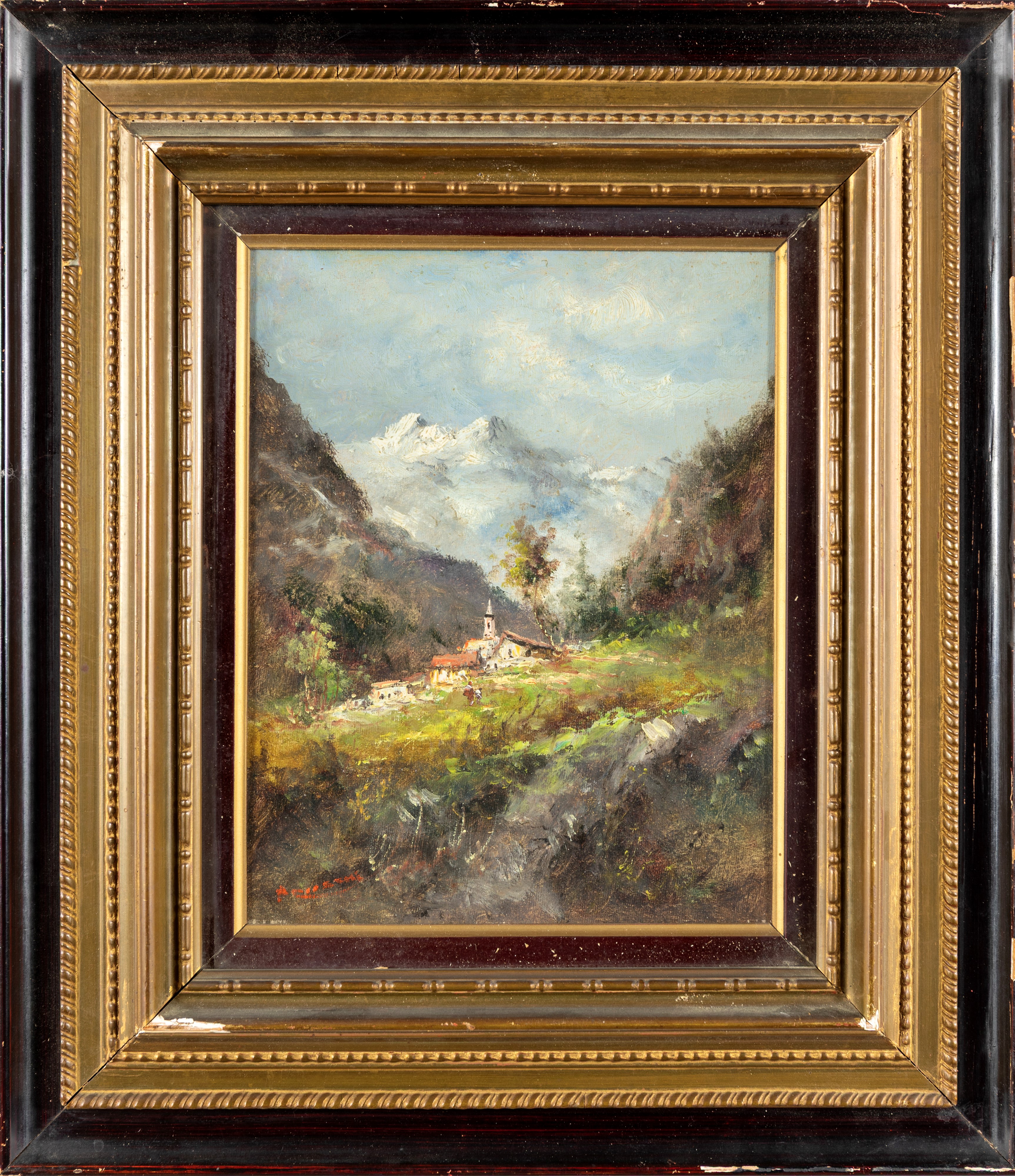 Athos Brioschi - Coppia di vedute montane, olio su cartone telato