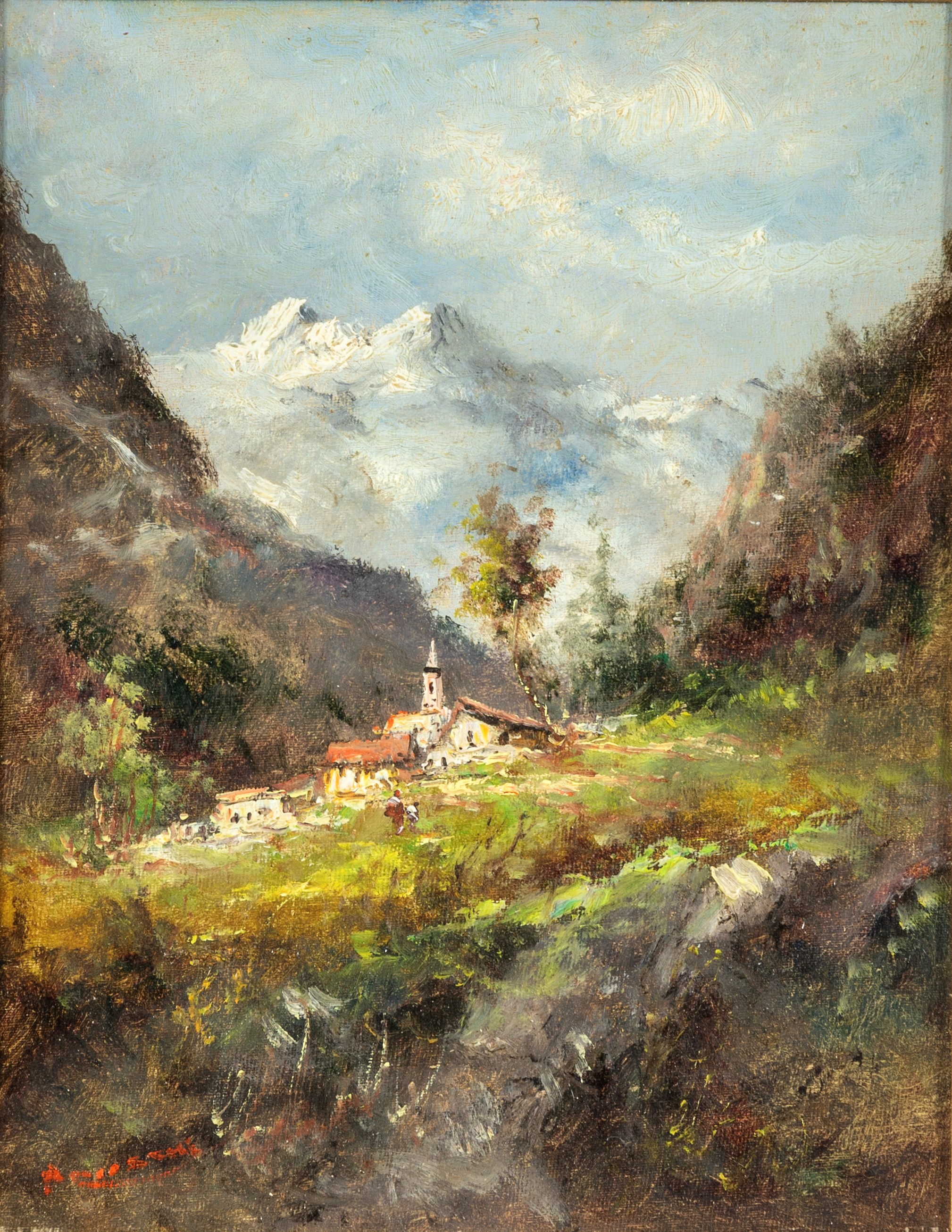 Athos Brioschi - Coppia di vedute montane, olio su cartone telato
