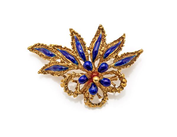 Spilla in oro e smalto blu