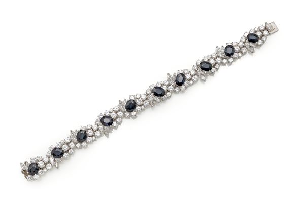 Bracciale in oro bianco, diamanti e zaffiri