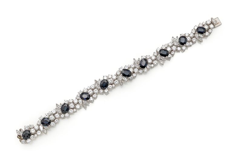 Bracciale in oro bianco, diamanti e zaffiri