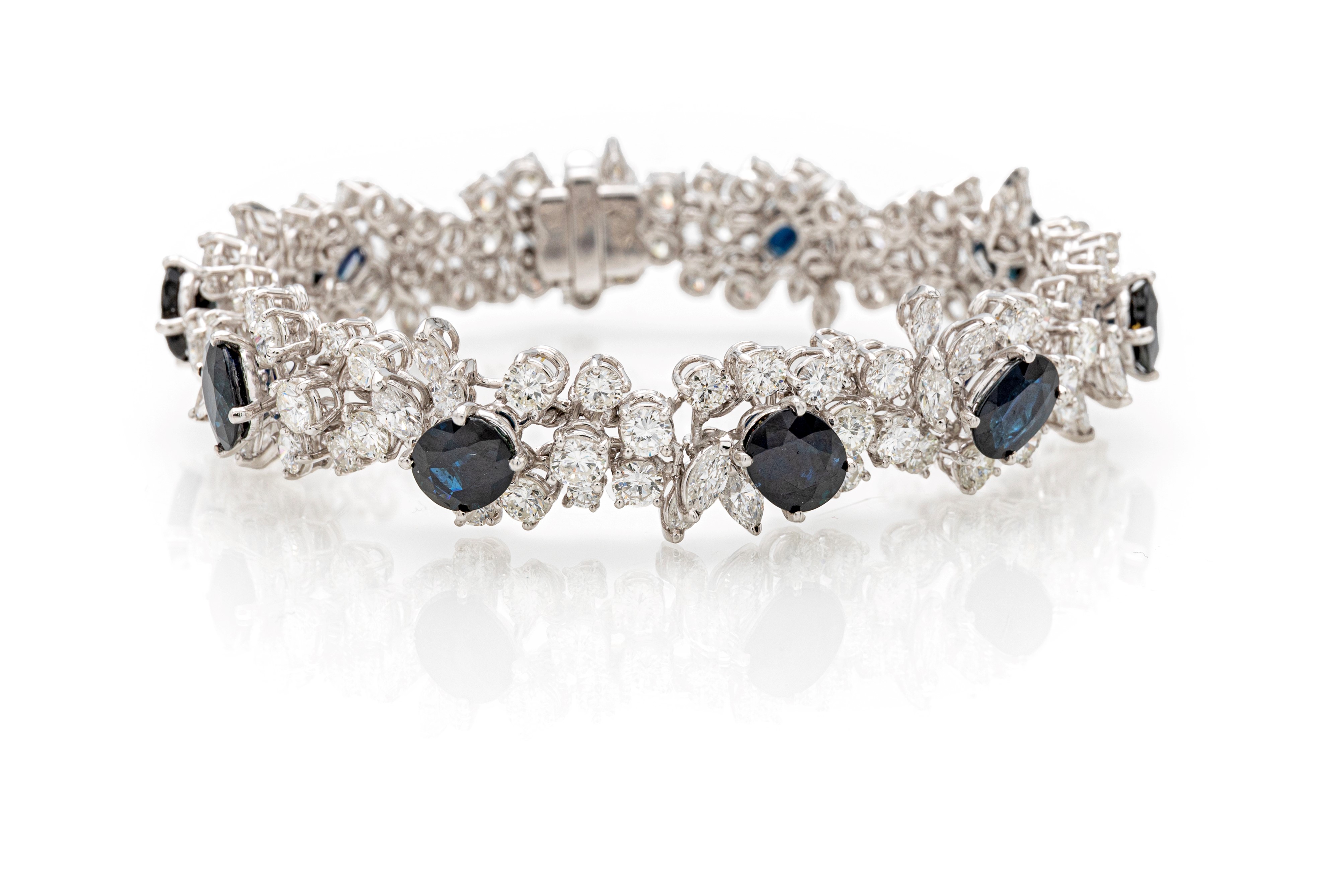 Bracciale in oro bianco, diamanti e zaffiri