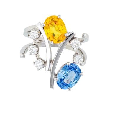 Anello in Oro Bianco con Zaffiri Ceylon