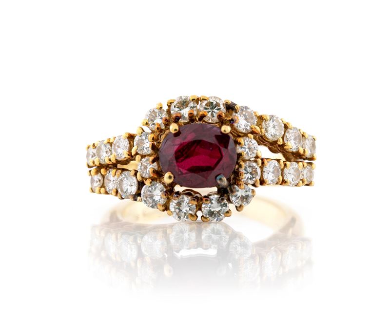 Anello in oro, brillanti e rubino