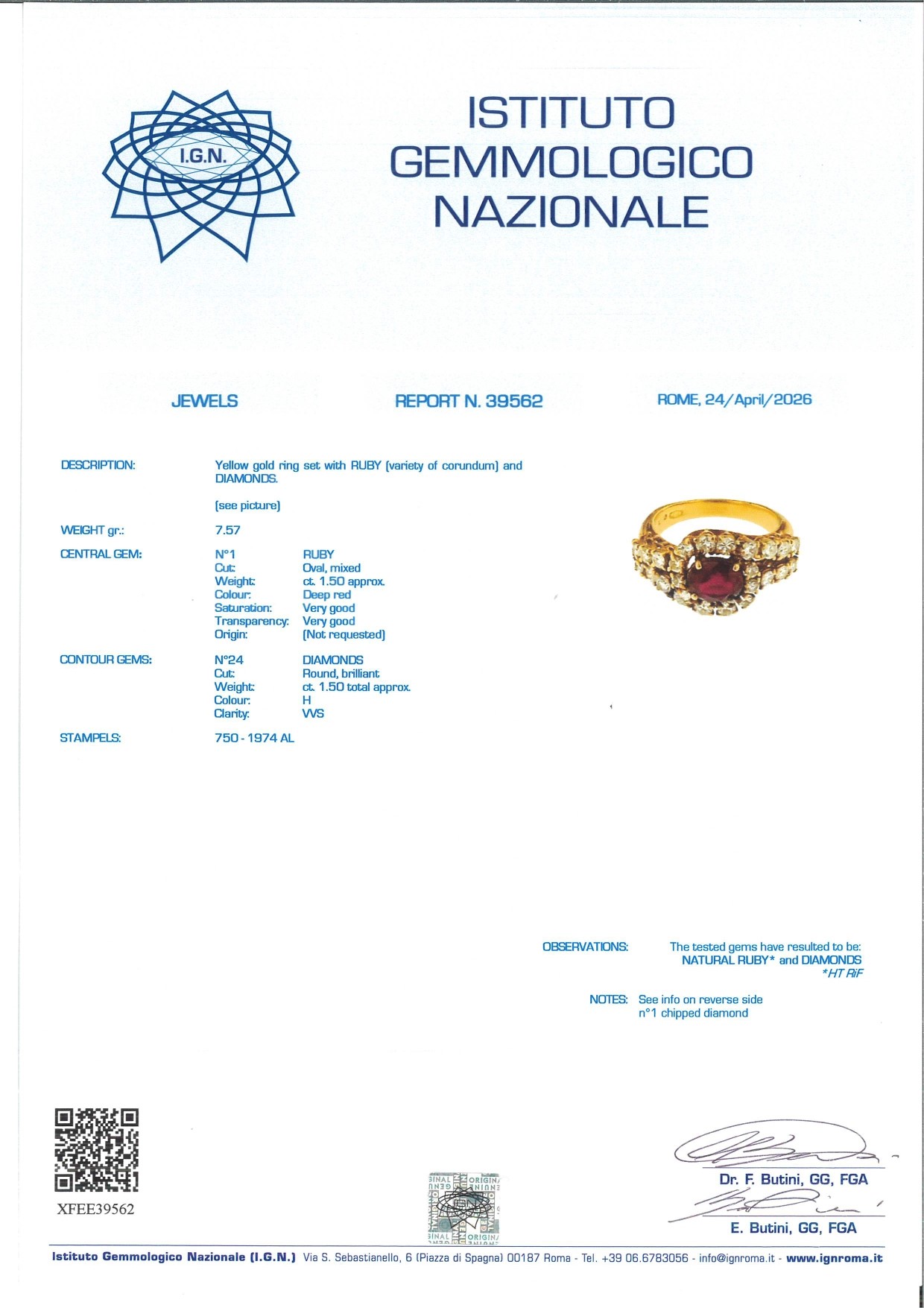 Anello in oro, brillanti e rubino