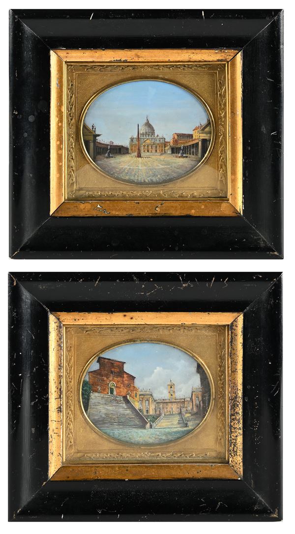 a) Veduta del colle del Campidoglio  b) Veduta di piazza San Pietro