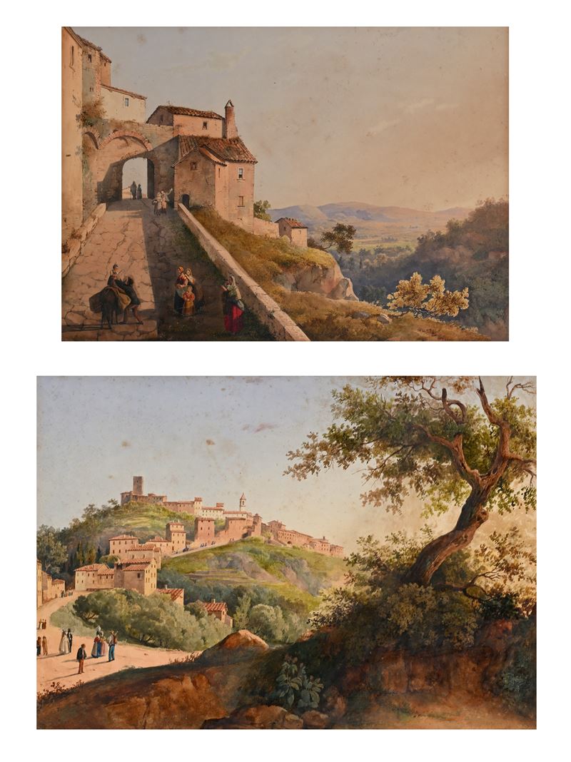 Scuola Italiana del XIX Secolo - Scorci di paese con figure