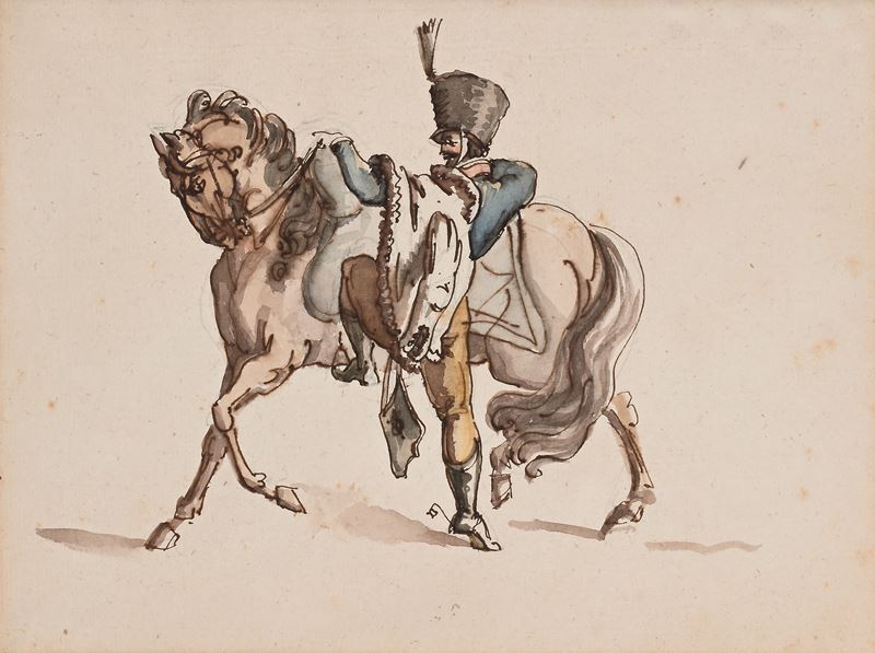 Scuola Francese del XIX Secolo - Studio per cavaliere ussaro