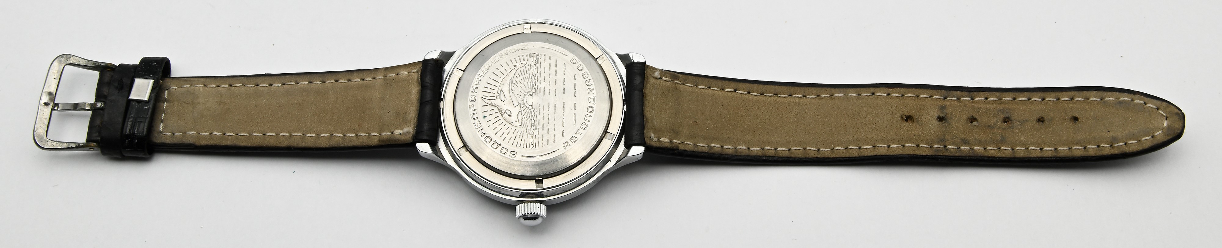 Vostok Komandirskie - Orologio da polso automatico con datario da uomo in metallo cromato con fon...