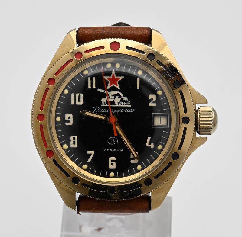 Vostok Komandirskie - Orologio da polso a carica meccanica con datario da uomo in metallo cromato...