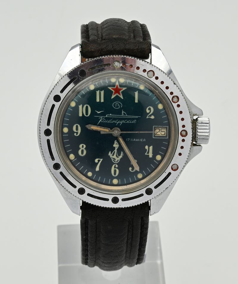 Vostok Komandirskie - Orologio da polso a carica meccanica con datario da uomo in metallo cromato...