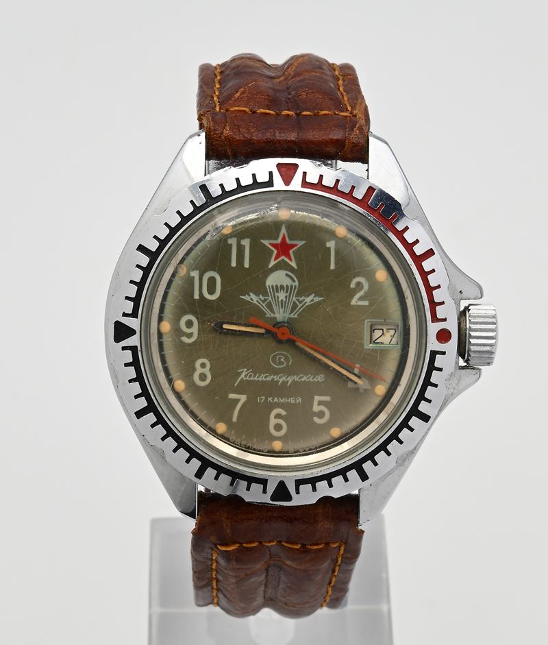 Vostok Komandirskie - Orologio da polso a carica meccanica con datario da uomo in metallo cromato...