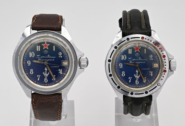 Vostok Komandirskie - 2 Orologi da polso a carica meccanica con datario da uomo in metallo cromato con fondello in acciaio