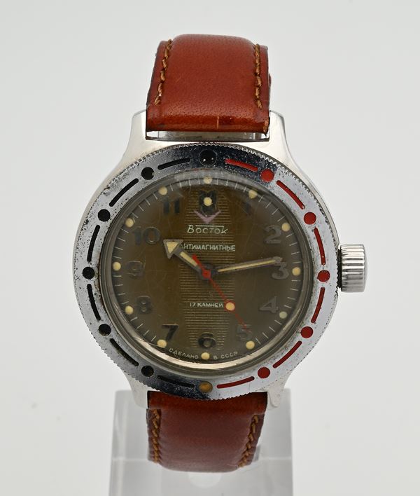 Vostok Antimagnetico - Orologio da polso a carica meccanica da uomo in metallo cromato con fondello in acciaio