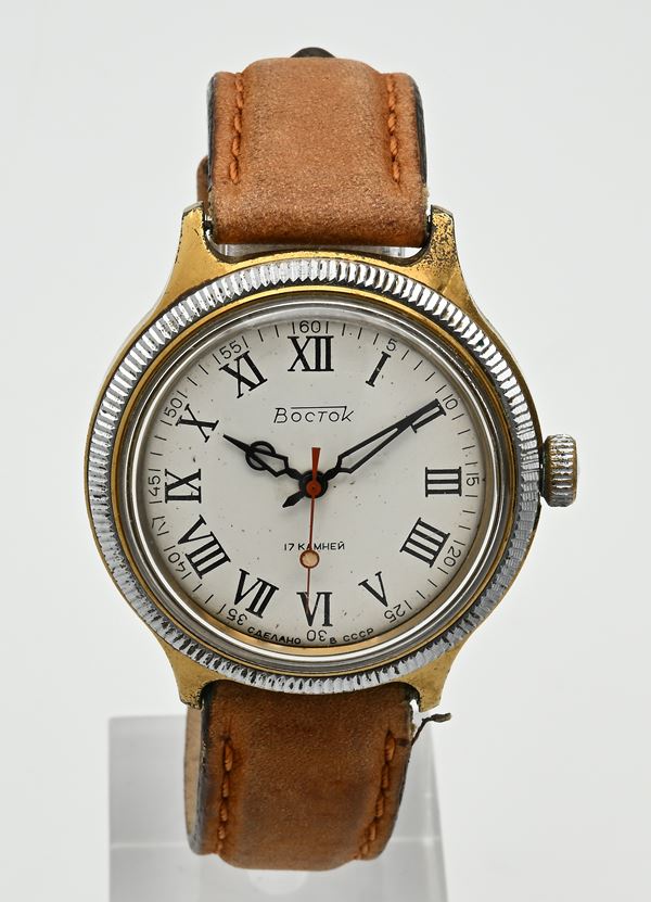 Vostok - Orologio da polso a carica meccanica da uomo in metallo dorato con fondello in acciaio