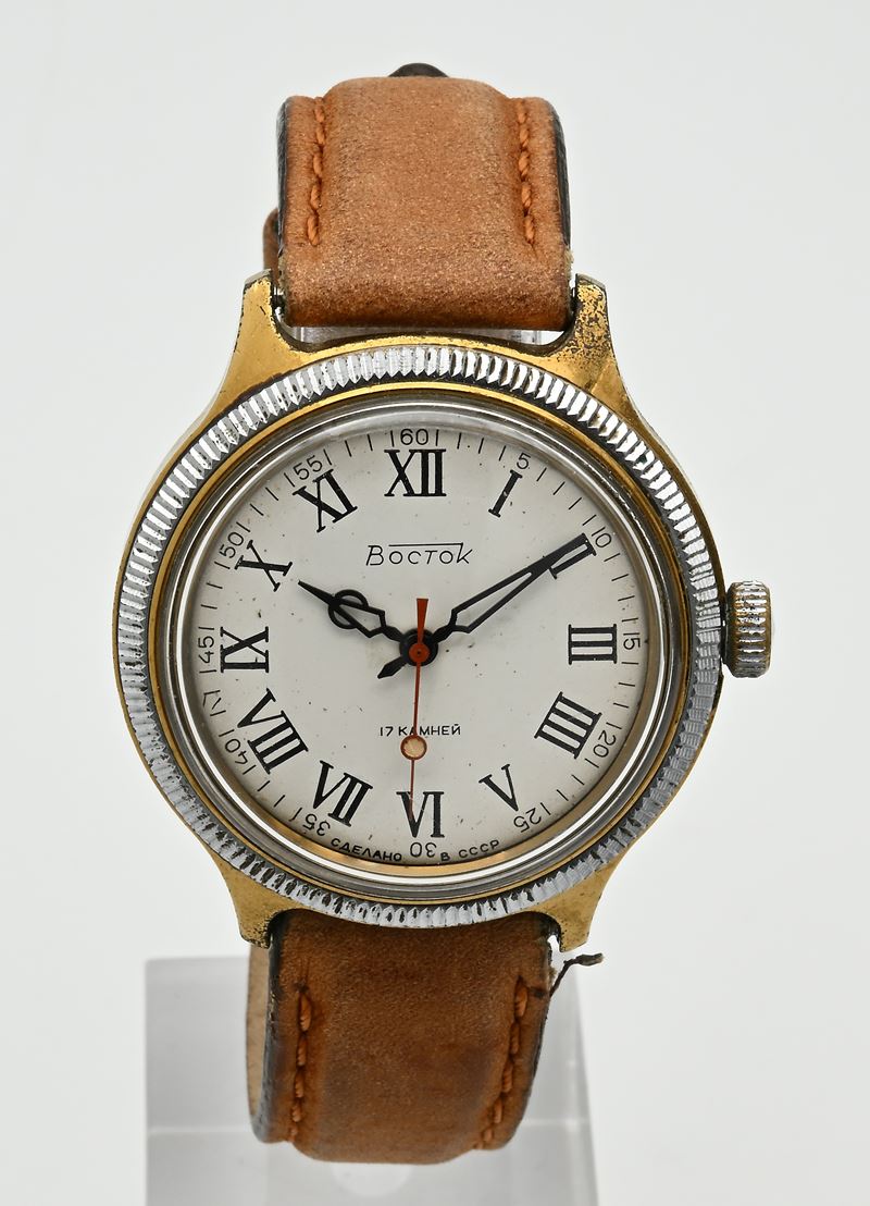 Vostok - Orologio da polso a carica meccanica da uomo in metallo dorato con fondello in acciaio