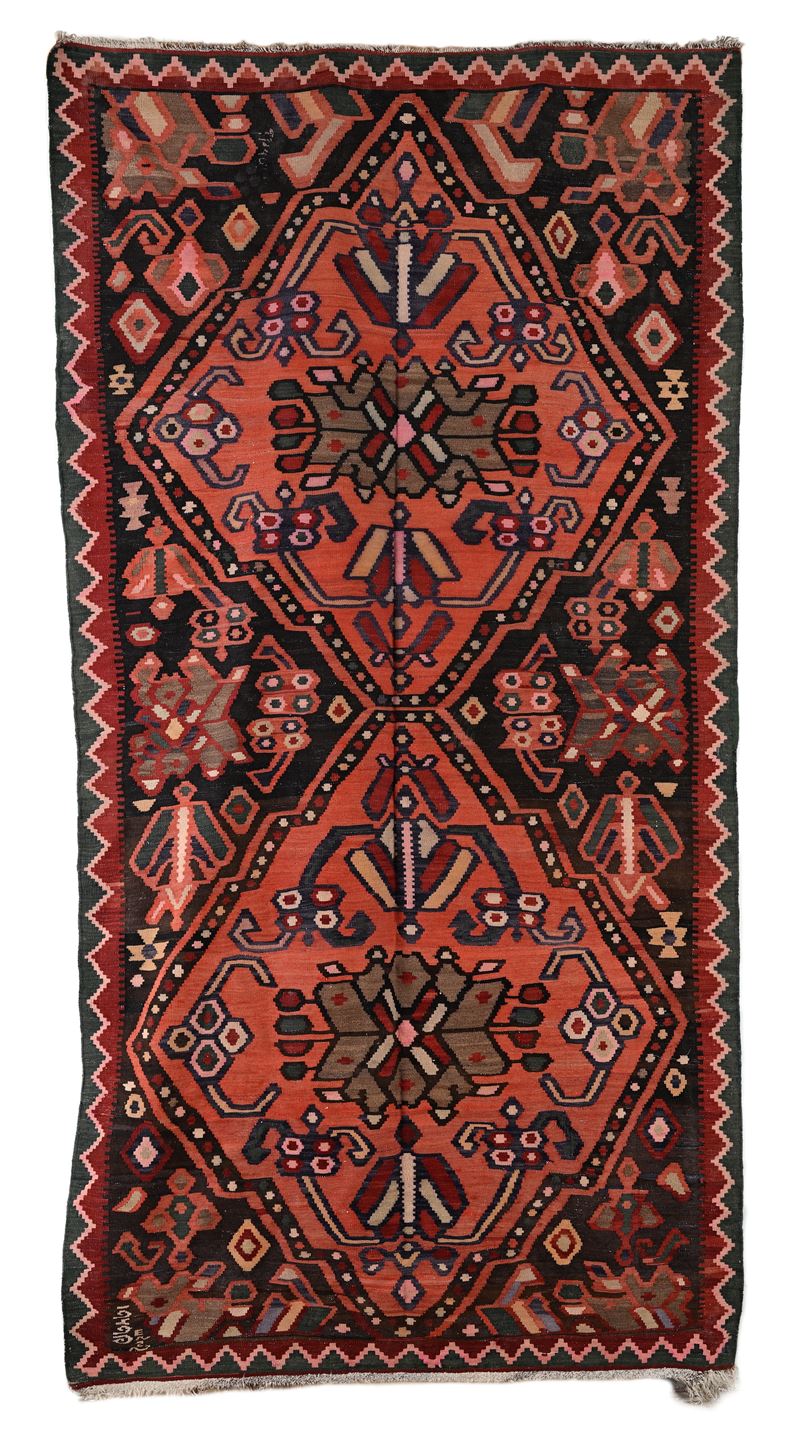 Tappeto caucasico Kazak Karachoph con iscrizione, Caucaso, inizi XX secolo