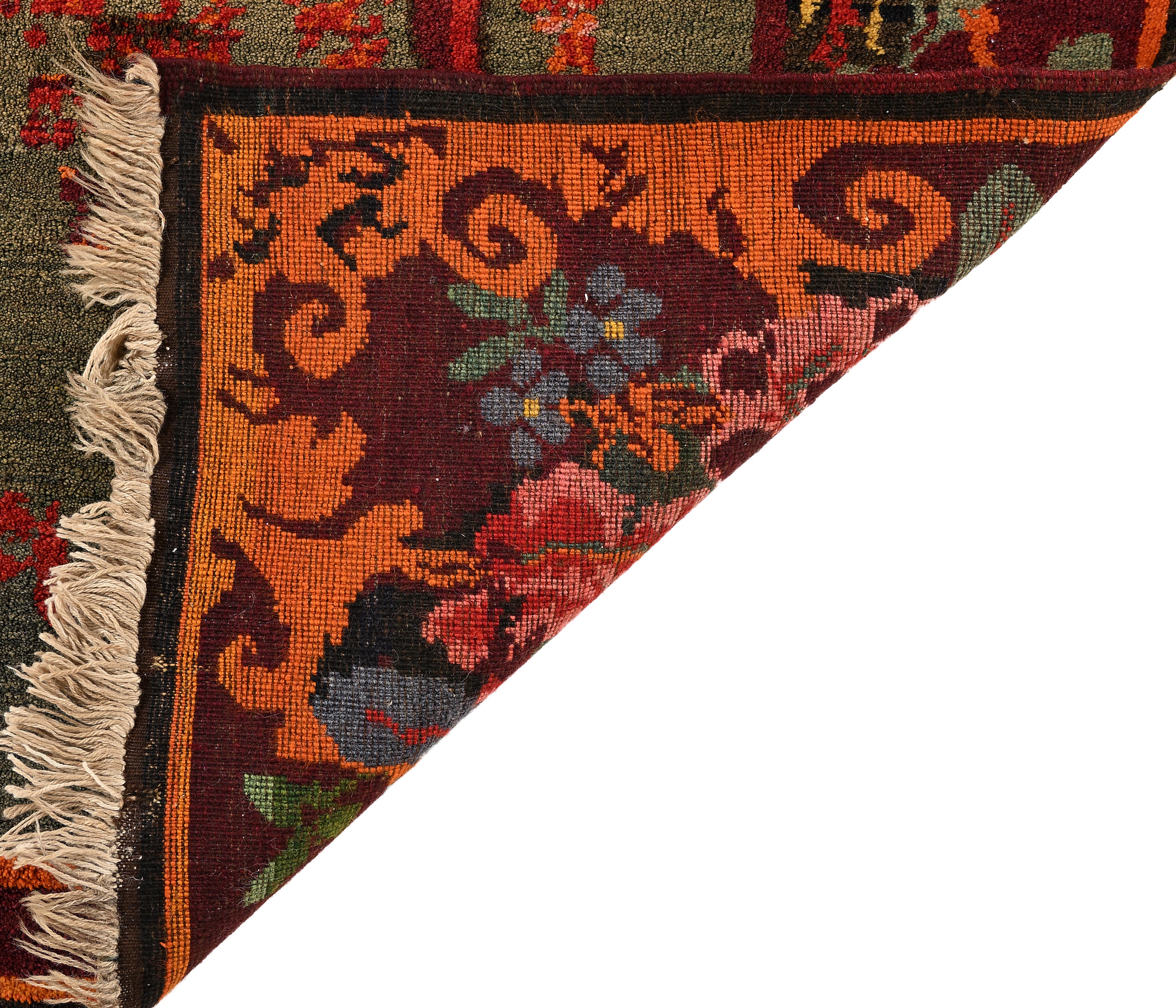 Tappeto a disegno figurato europeo con cervo rosso, inizi XX secolo