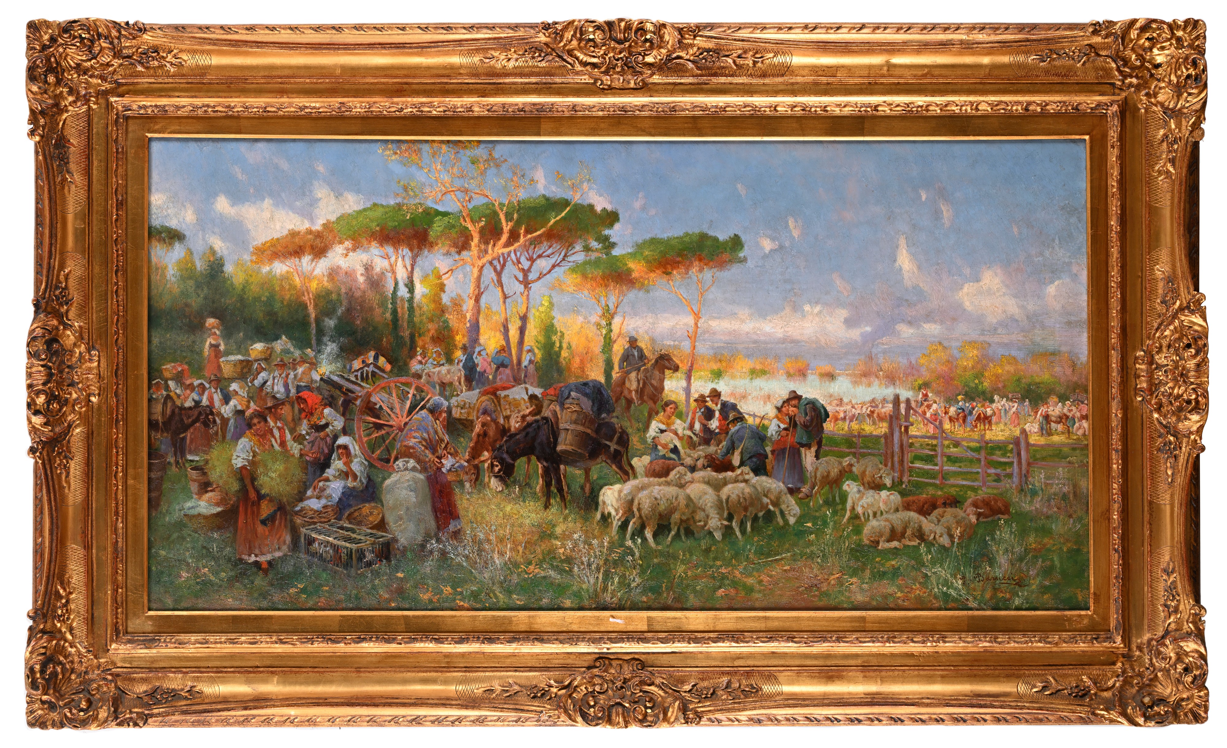 Pietro Barucci - Mercato nella campagna romana, olio su tela