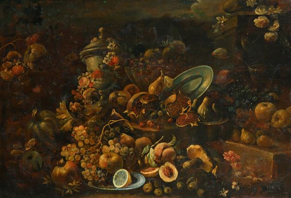 Natura morta di fiori e frutta