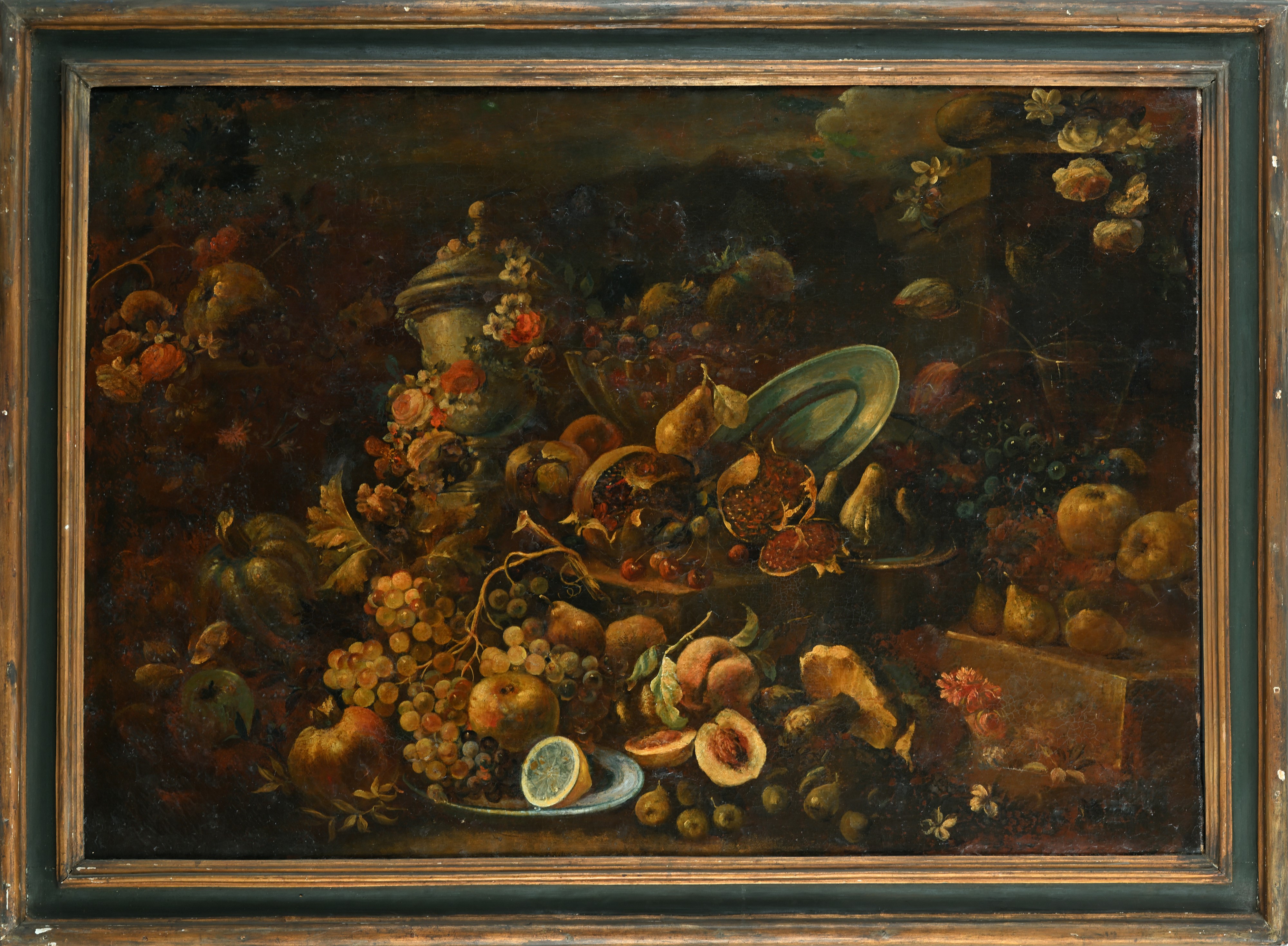 Natura morta di fiori e frutta