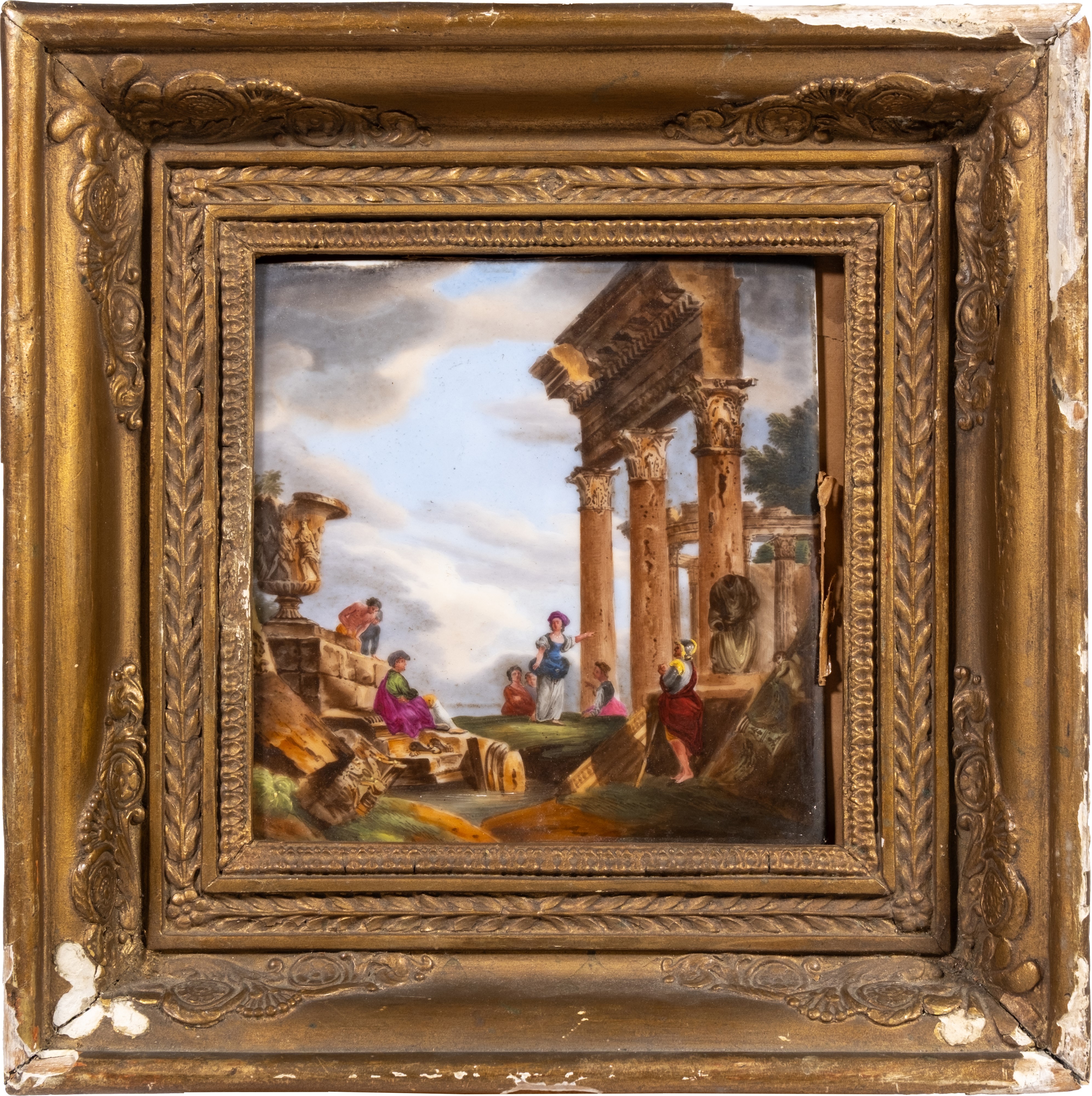 Giovanni Paolo Panini e Giovanni Ghisolfi, Coppia di capricci architettonici con porcellana polic...