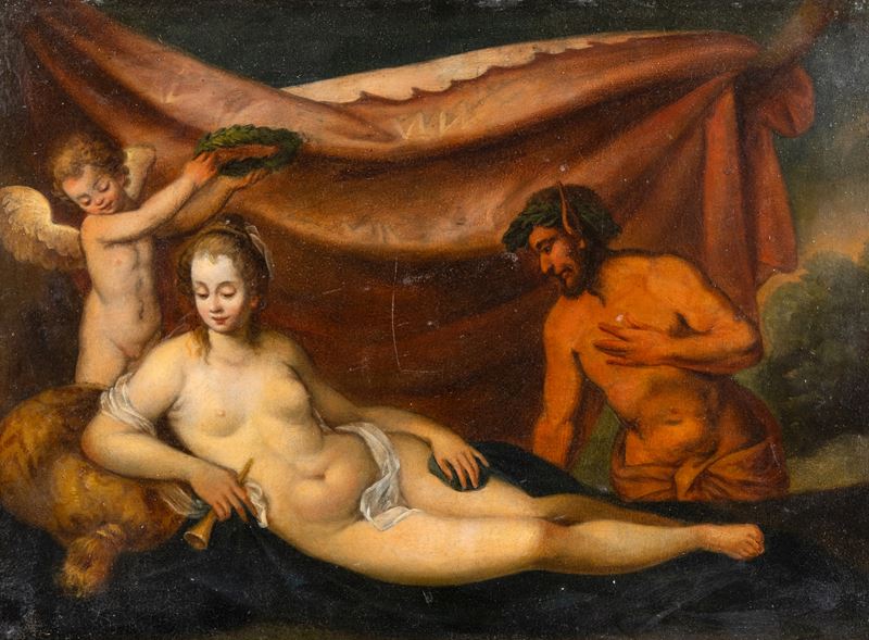Pittore del XVIII Secolo - Venere con amorino e satiro