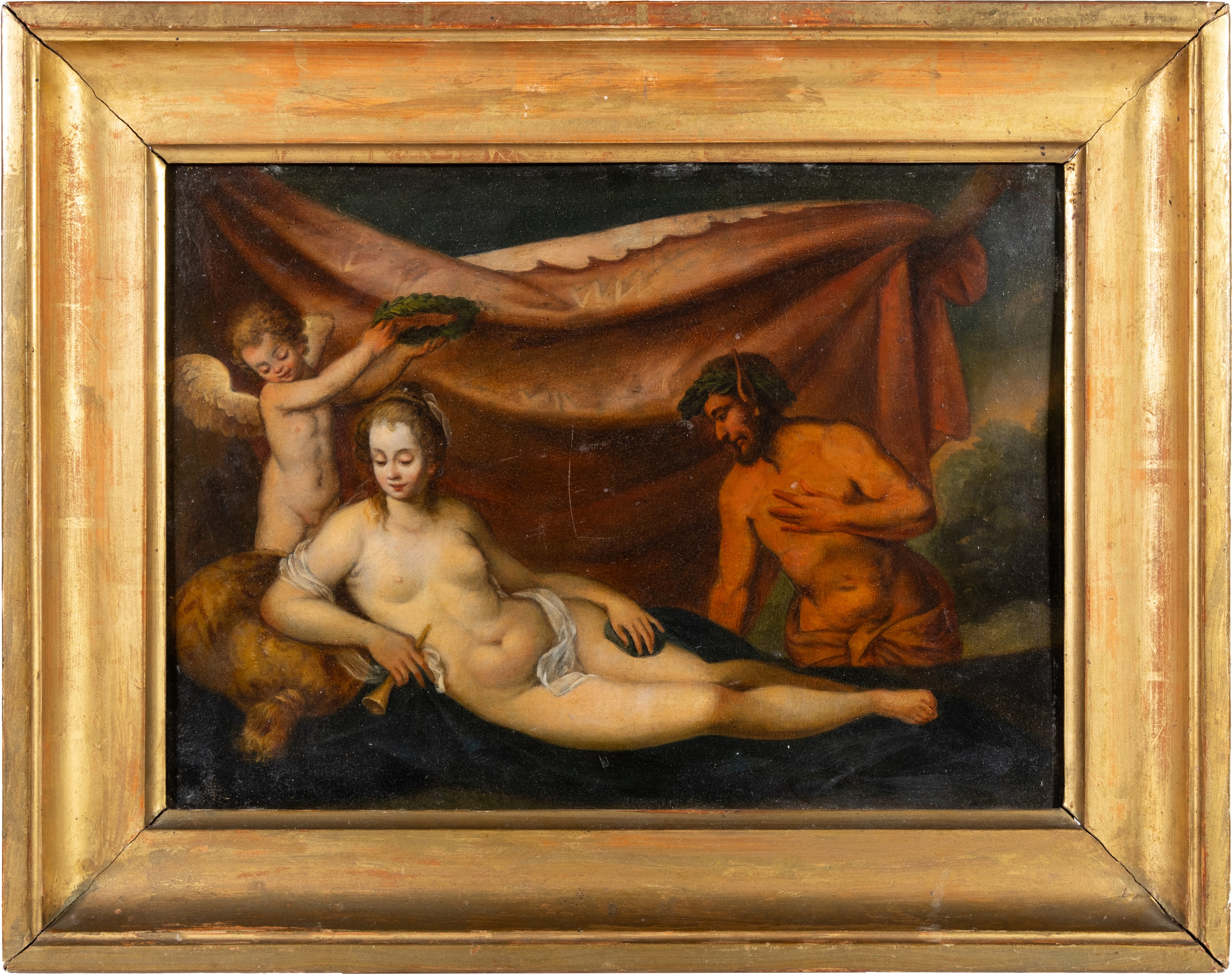 Pittore del XVIII Secolo - Venere con amorino e satiro